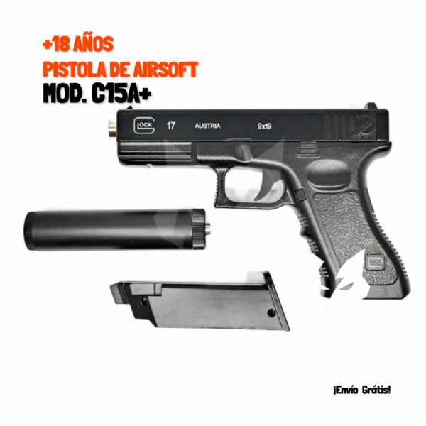 GLOCK17 MODELO C15A+ DE METAL CON SILENCIADOR - Imagen 3